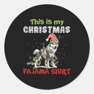 Siberian husky det här är min jul Pajama Julafton Runt Klistermärke