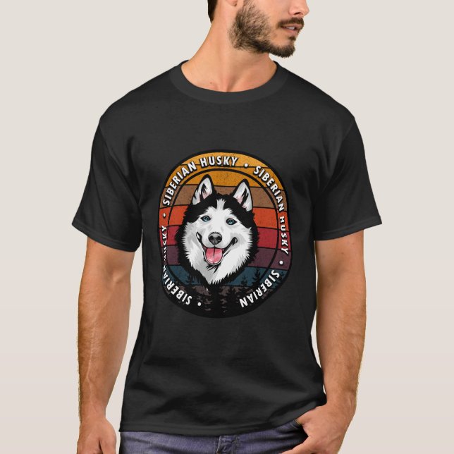 Siberian husky Distress Sunset Retro Hund Ansikte T Shirt (Framsida)
