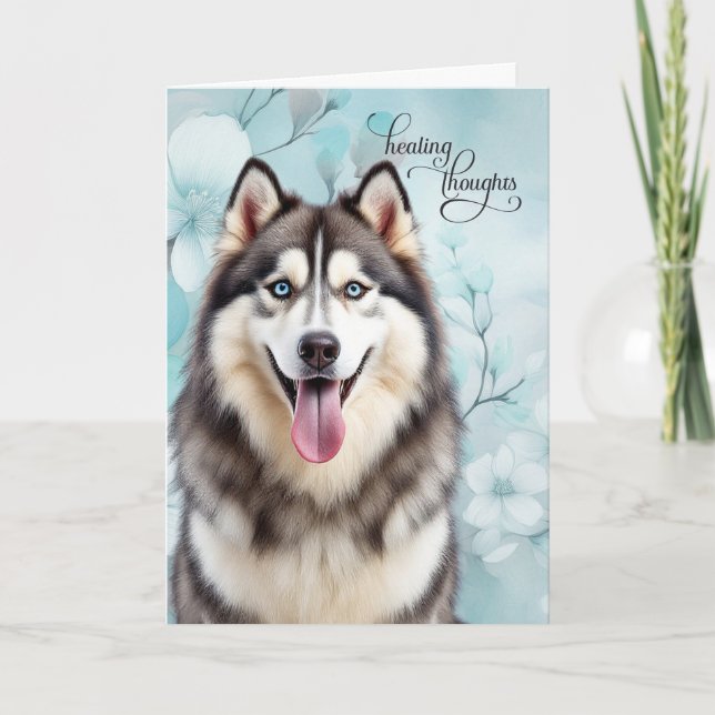 Siberian Husky Dog Botanical Blooms Get Well Kort (Framsida)