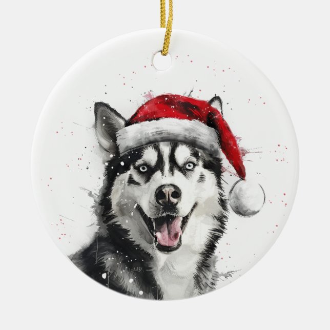 Siberian Husky Dog Christmas Personalized Julgransprydnad Keramik (Framsidan)