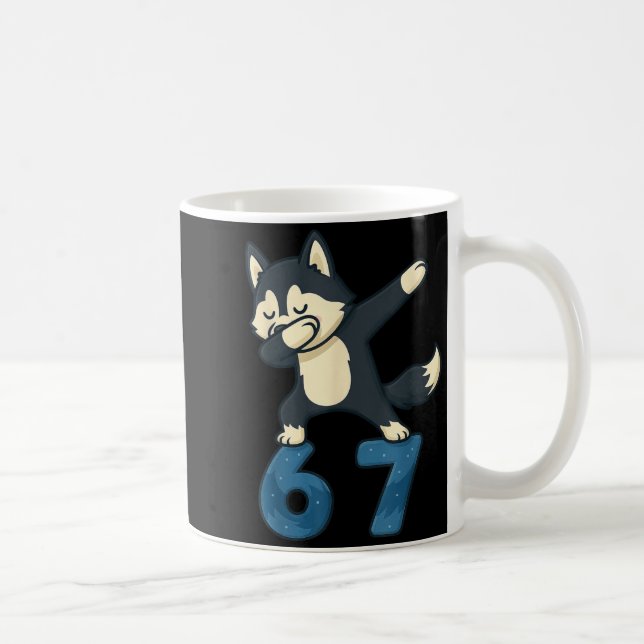 Siberian Husky Dog Dabbing 67 Meme Six Seven Funny Kaffemugg (Höger)