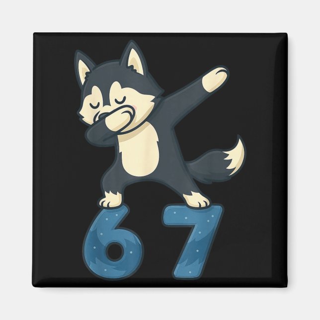 Siberian Husky Dog Dabbing 67 Meme Six Seven Funny Magnet (Framsidan)