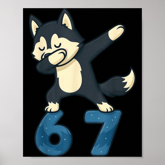 Siberian Husky Dog Dabbing 67 Meme Six Seven Funny Poster (Framsidan)