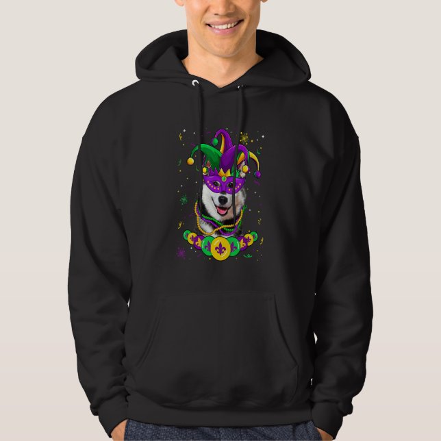 Siberian Husky Dog Lover Mardi Gras Carnival Mask  Hoodie (Framsida)