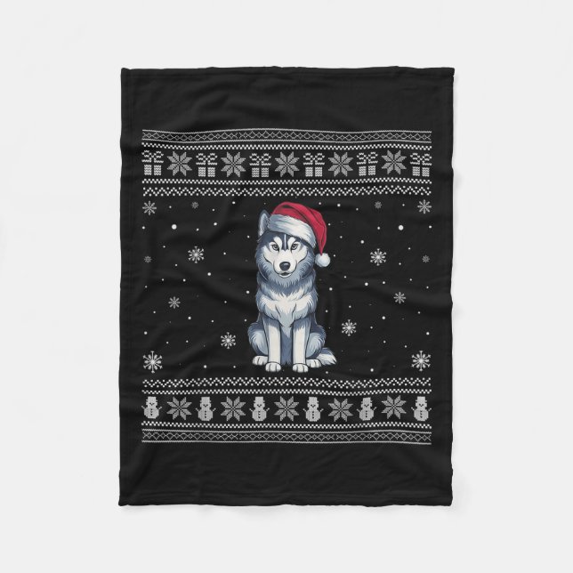 Siberian Husky Dog Lovers Men Women Santa Ugly Xma Fleecefilt (Framsidan)