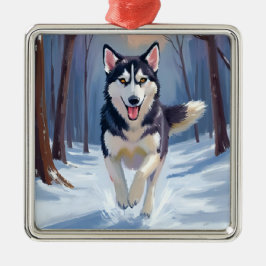 Siberian Husky | Dog Painting Winter Julgransprydnad Metall