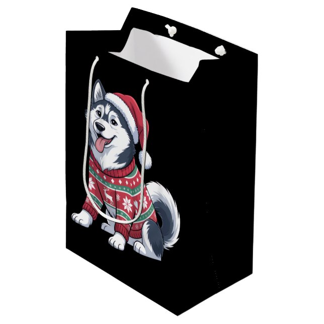 Siberian Husky Dog Ugly Sweater Santa Hat Xmas (Framsidan Vinklad)