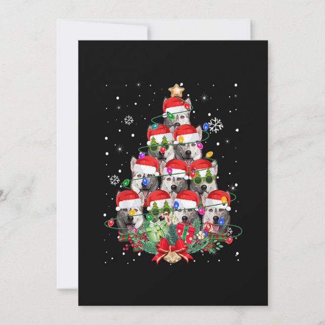 Siberian Husky Dogs Tree Christmas Pajama Xmas Dog Julkort (Framsida)