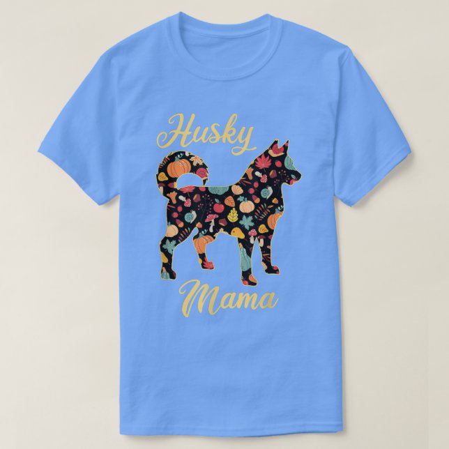 Siberian husky Fall Mönster Pumpkin Höst löv T Shirt (Design framsida)