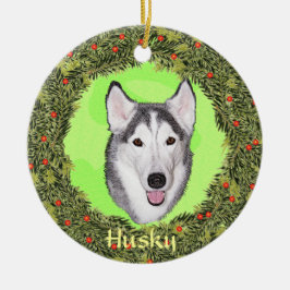 Siberian husky för julafton julgransprydnad keramik