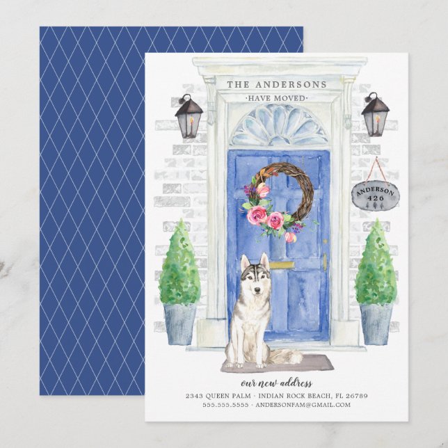 Siberian husky Front Door Flytta Notice Inbjudningar (Fram/baksida)