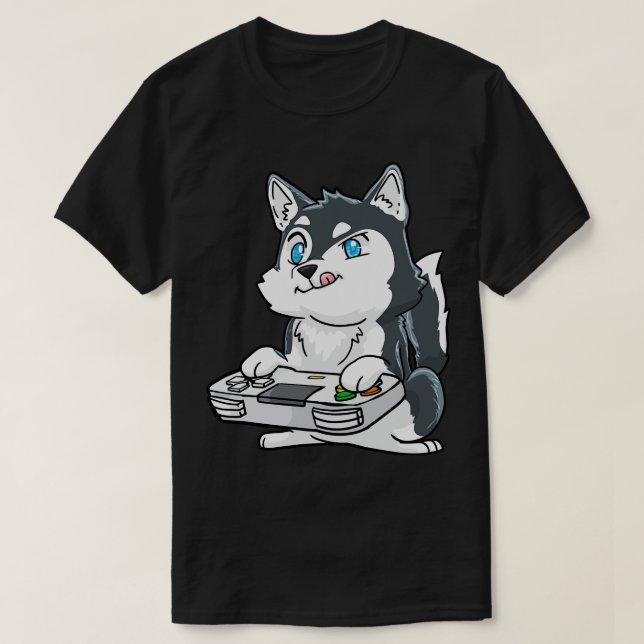 Siberian husky Gamepad Kawaii T Shirt (Design framsida)
