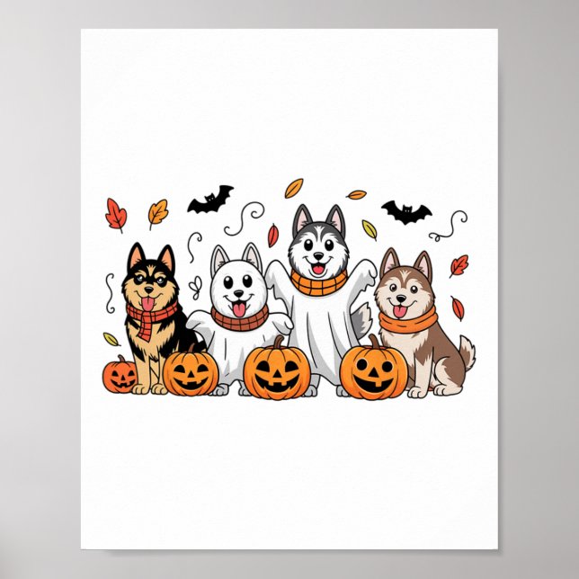 Siberian husky Ghost hösthösten Thanksgiving Hall Poster (Framsidan)