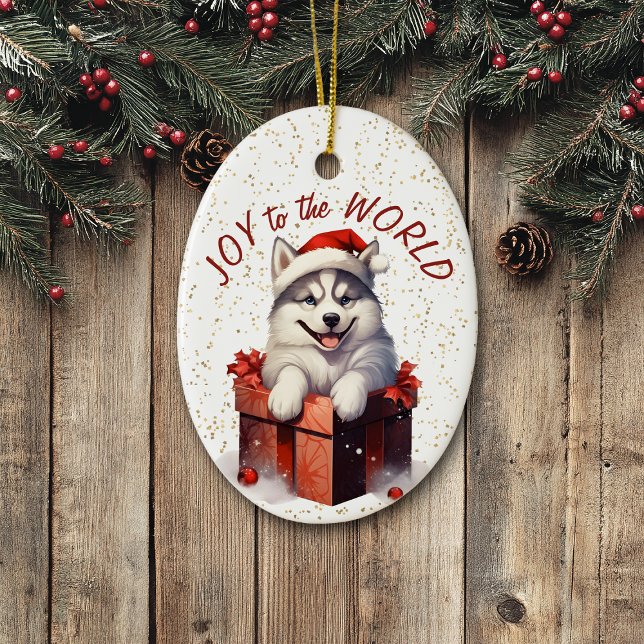 Siberian husky Gift Box Joy to World Helgdag Julgransprydnad Keramik (Skapare uppladdad)