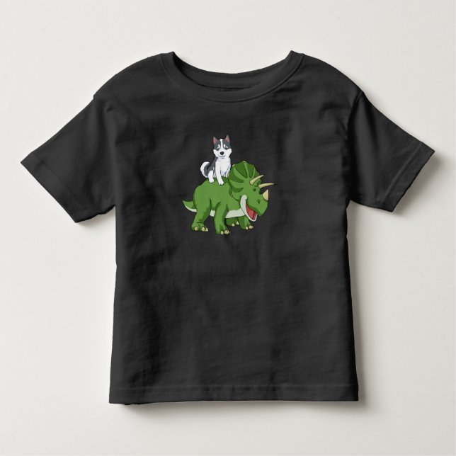 siberian husky Gifts Kids Triceratops Dinosaur T Shirt (Framsida)
