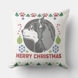 Siberian husky God jul Ugly Sweater Design Kudde