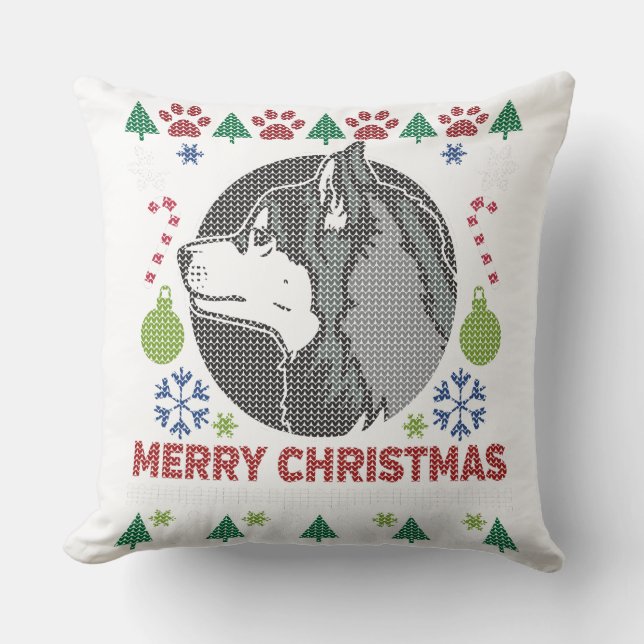 Siberian husky God jul Ugly Sweater Design Kudde (Framsida)