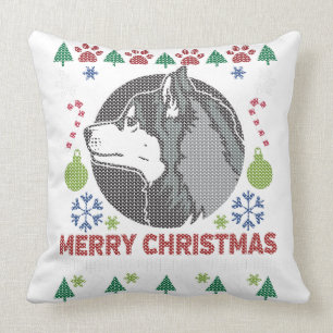 Siberian husky God jul Ugly Sweater Design Kudde