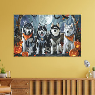 Siberian Husky Halloween Kuslig Canvastryck