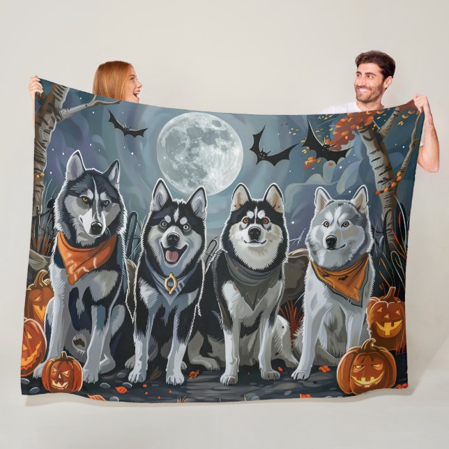 Siberian Husky Halloween Kuslig  Fleecefilt (På plats)