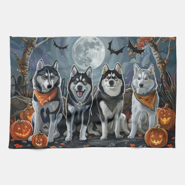 Siberian Husky Halloween Kuslig Kökshandduk (Horisontell)