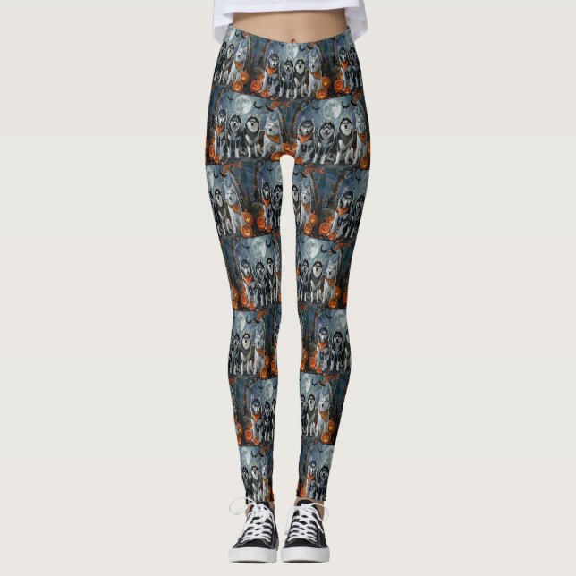 Siberian Husky Halloween Kuslig  Leggings (Framsida)