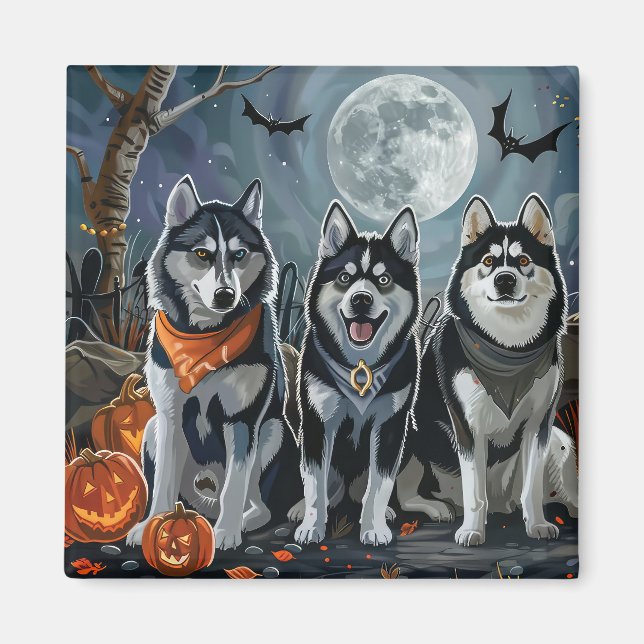 Siberian Husky Halloween Kuslig  Magnet (Framsidan)