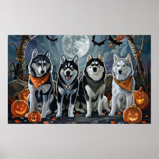 Siberian Husky Halloween Kuslig  Poster (Framsidan)