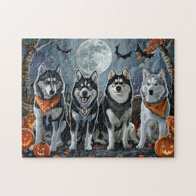Siberian Husky Halloween Kuslig  Pussel (Horisontell)