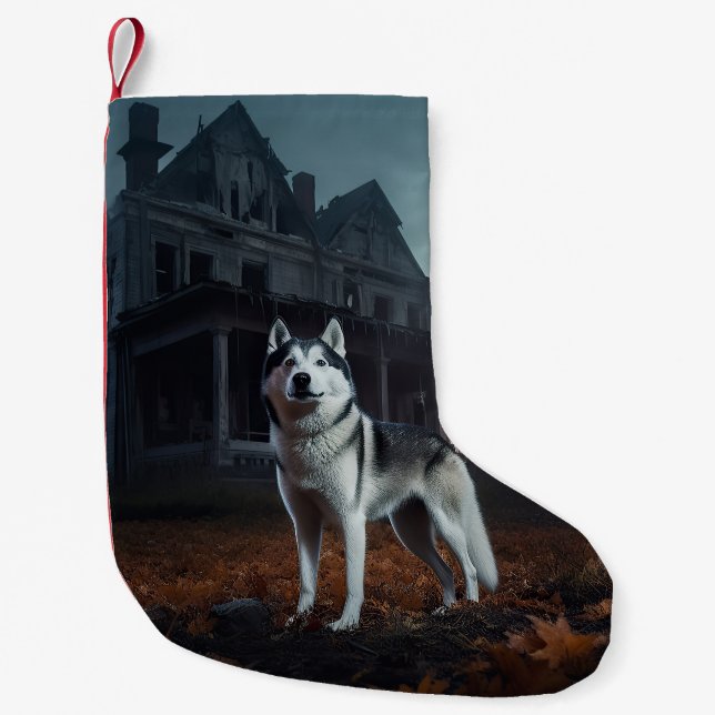 Siberian husky Halloween Scary Liten Julstrumpa (Framsidan)