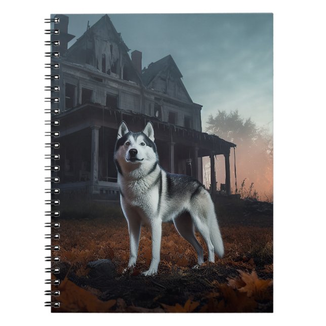 Siberian Husky Halloween Skräckinjagande Anteckningsbok (Framsidan)