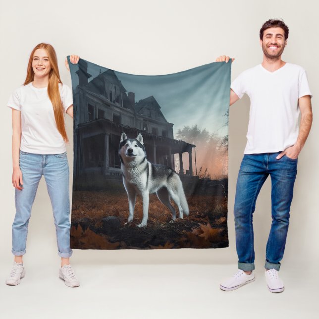 Siberian Husky Halloween Skräckinjagande Fleecefilt (På plats)