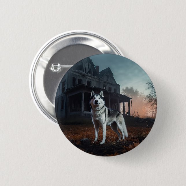 Siberian Husky Halloween Skräckinjagande Knapp (Framsida & baksida)