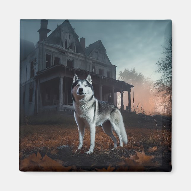Siberian Husky Halloween Skräckinjagande Magnet (Framsidan)