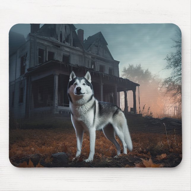Siberian Husky Halloween Skräckinjagande Musmatta (Framsidan)