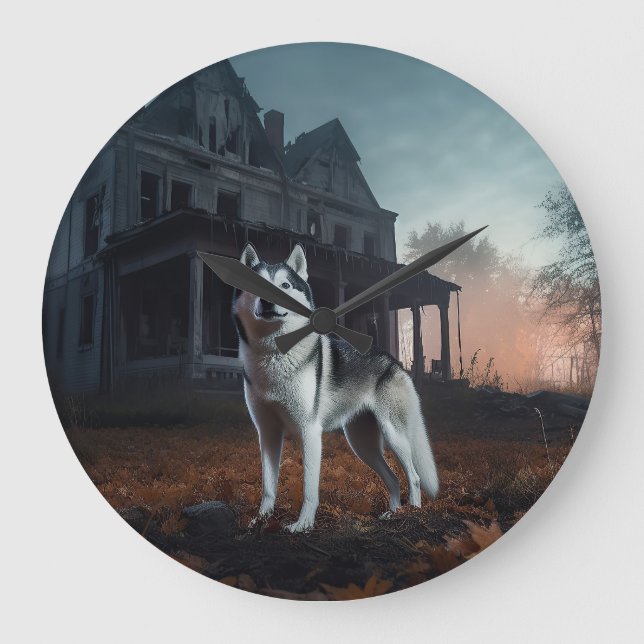 Siberian Husky Halloween Skräckinjagande Stor Klocka (Framsida)