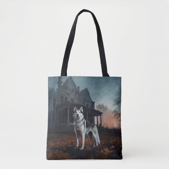 Siberian Husky Halloween Skräckinjagande Tygkasse (Framsida)