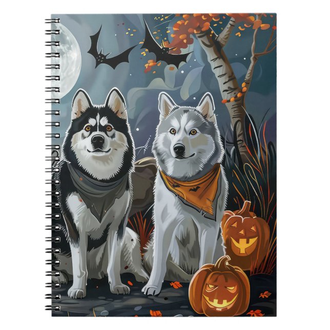 Siberian husky Halloween Spooky Anteckningsbok (Framsidan)