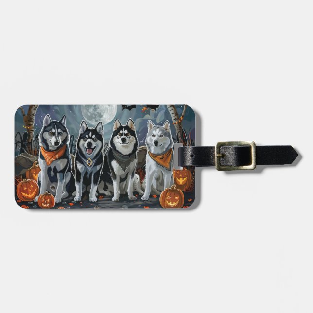 Siberian husky Halloween Spooky Bagagebricka (Horisontell Framsida)