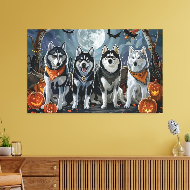 Siberian husky Halloween Spooky Canvastryck (Insitu (Vardagsrum))