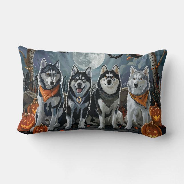 Siberian husky Halloween Spooky Lumbarkudde (Baksida)