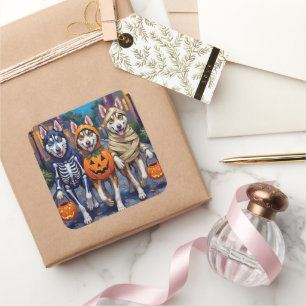 Siberian Husky Halloweenkostym Fyrkantigt Klistermärke