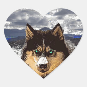siberian husky Heart Sticker Hjärtformat Klistermärke