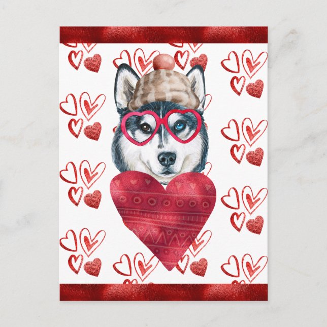 Siberian husky Hearts Hund älskare Valentine Gift Helg Vykort (Framsida)