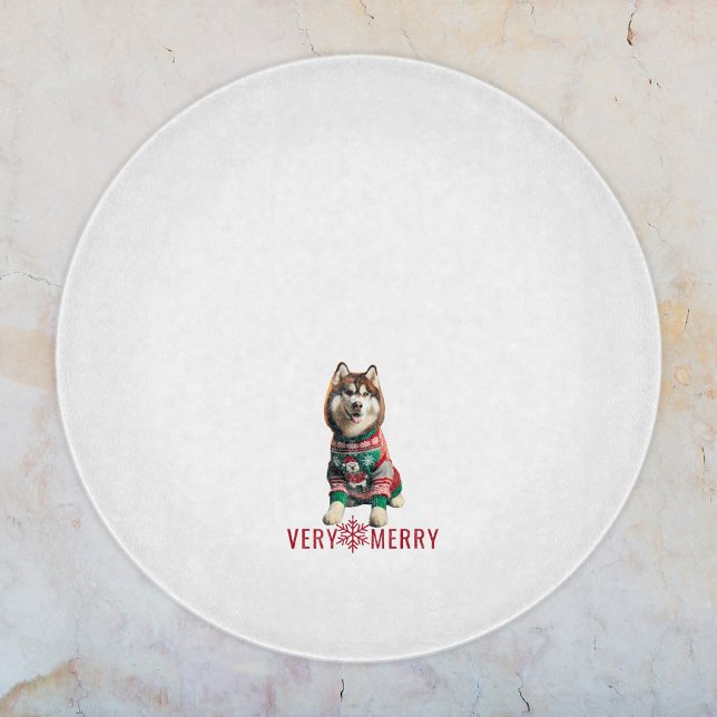Siberian husky Helgdag (Siberian Husky Holiday Glass Cutting Board (round))