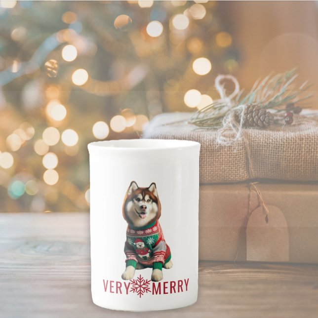 Siberian husky Helgdag Benporslin Mugg (The front of the Siberian Husky dog holiday mug)