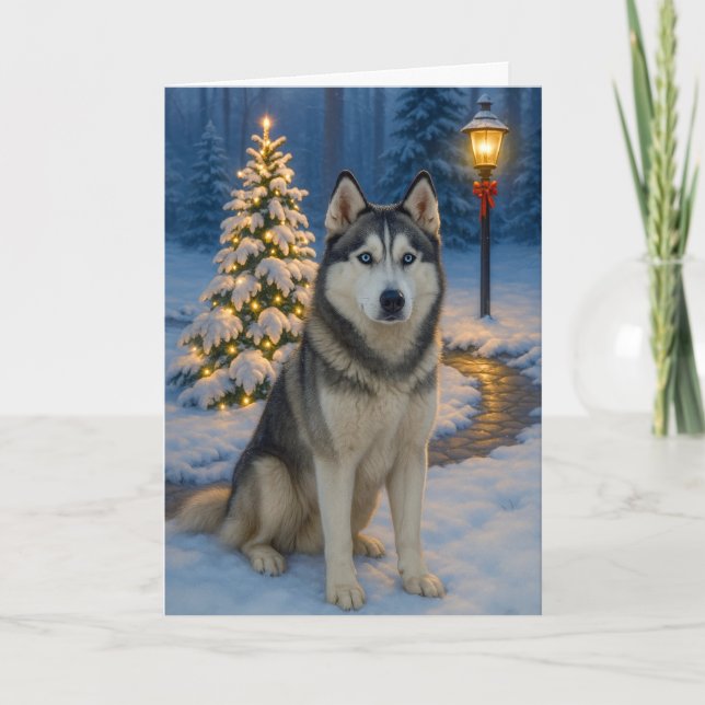 Siberian Husky Holiday Card Helgkort (Framsida)