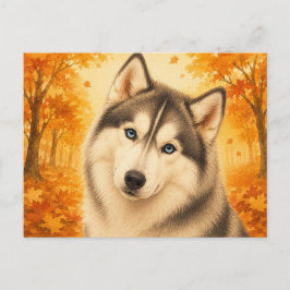 Siberian Husky Höst Skog Hund Vykort