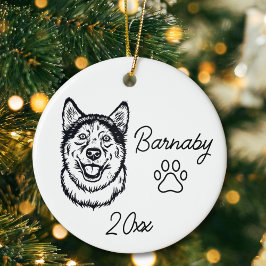 Siberian Husky Hund Anpassat Namn och År Linjekons Julgransprydnad Keramik