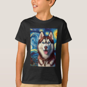 Siberian husky Hund Art Van Gogh Starry Night Sibe T Shirt